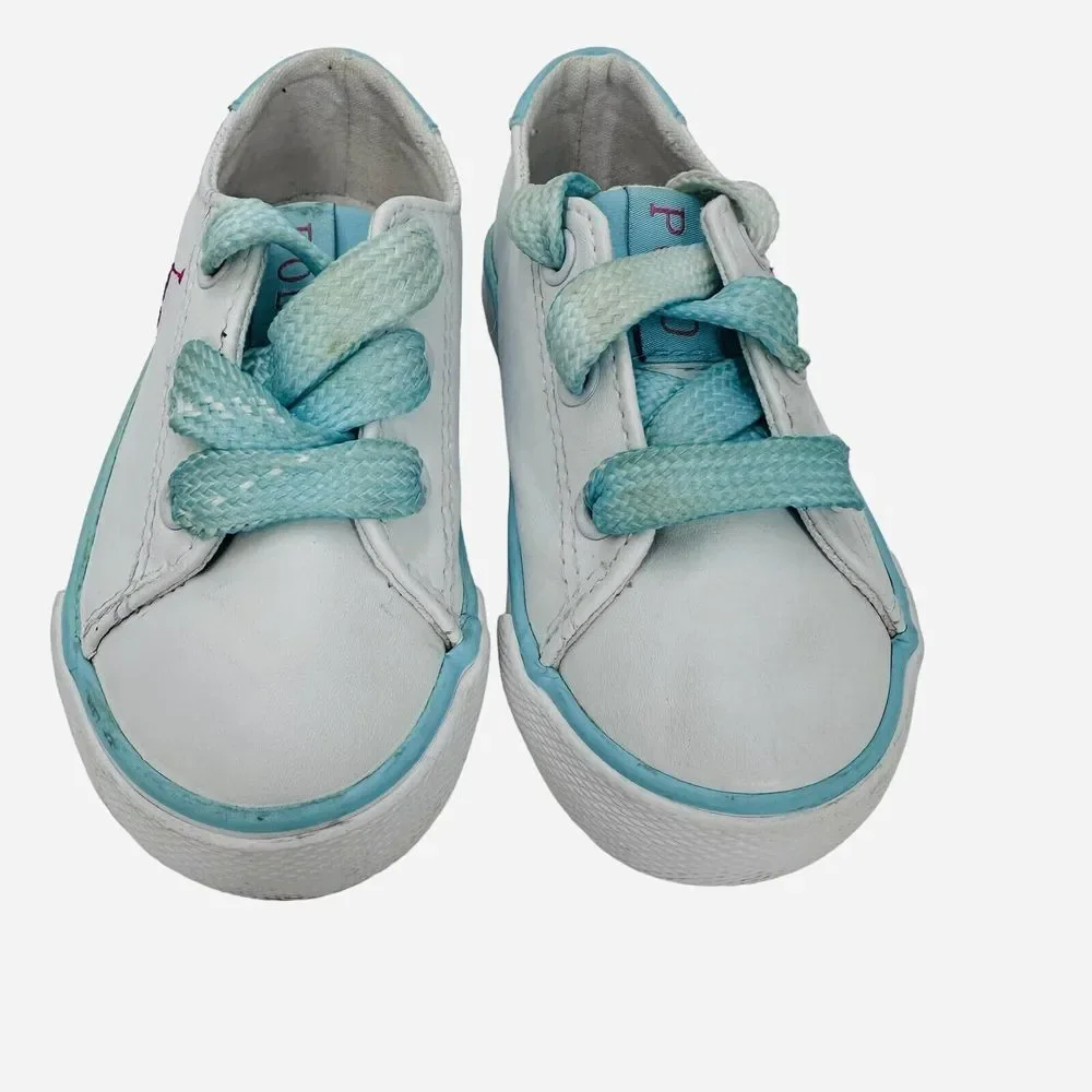 POLO Ralph Lauren Toddler Leather Sneakers‎ Shoes Size 6 White Pink Pony